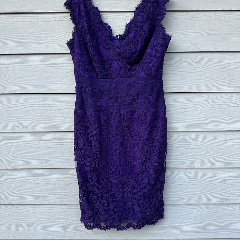 Tadashi Shoji Embroidered Lace Sheath Dress Purple - Picture 3 of 13